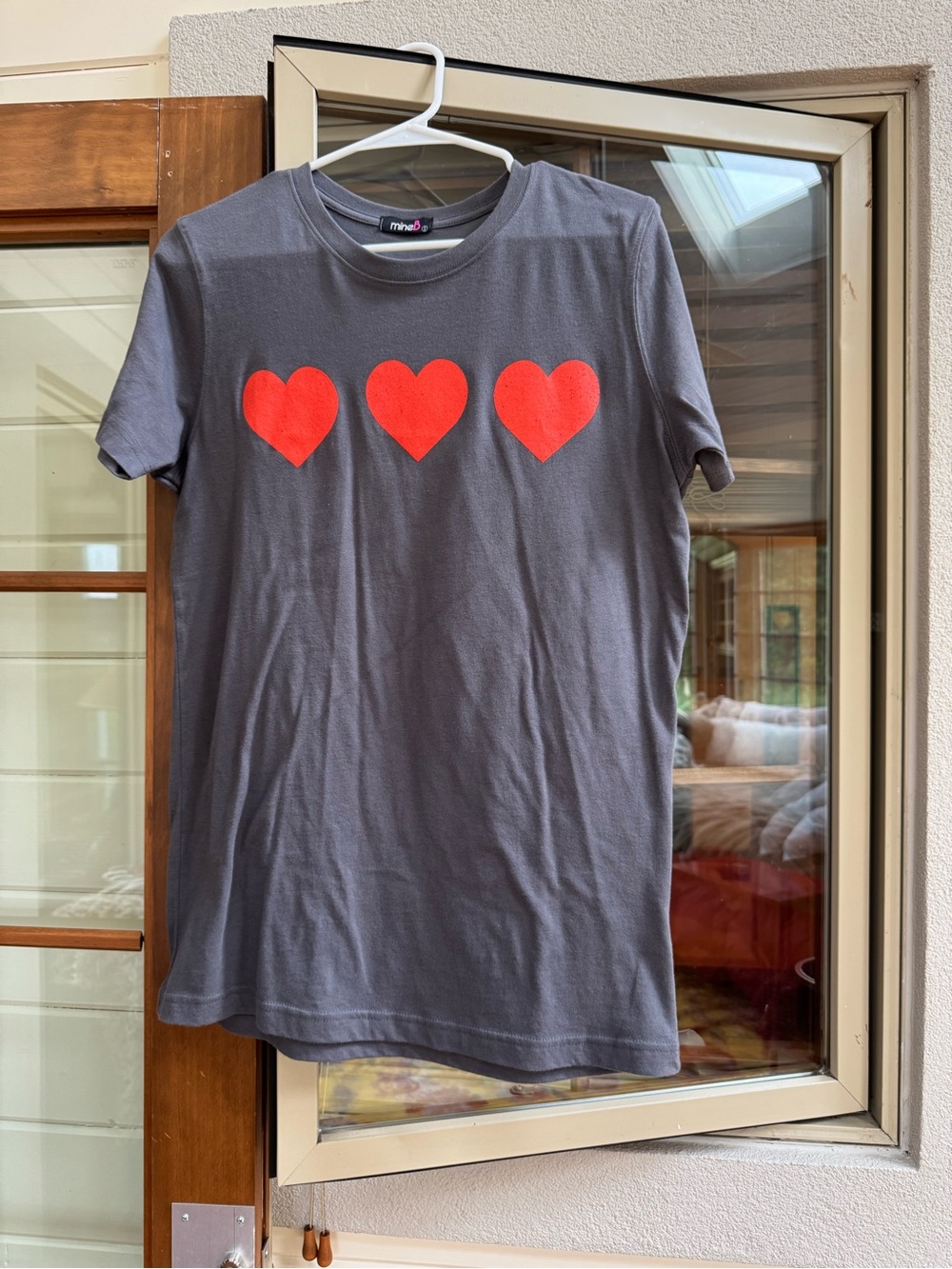 mine Charcoal Tee with Three Red Hearts